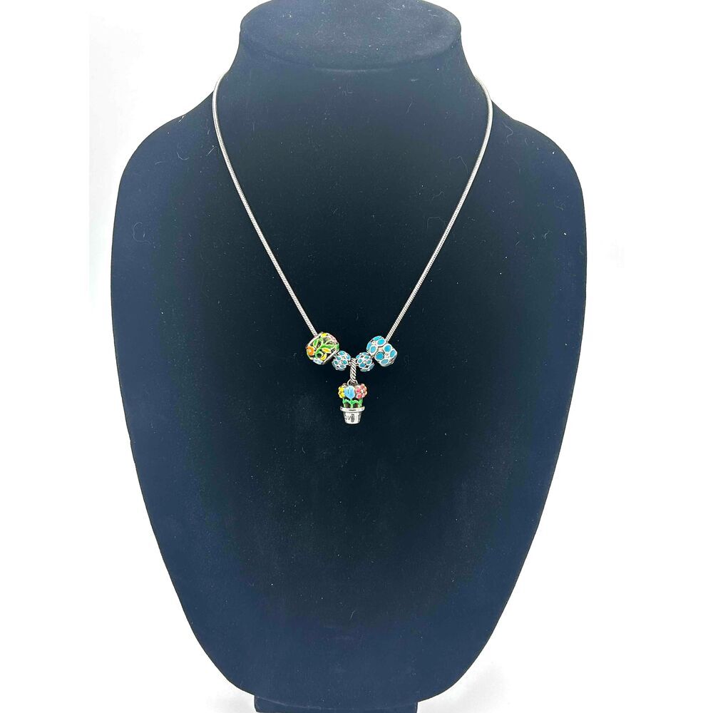 Brighton Let Love Grow Charm Necklace Enamel Floral Silver Tone